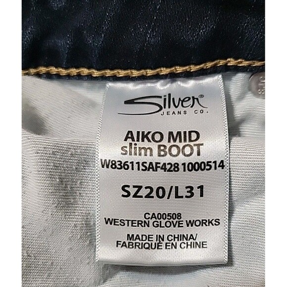 Silver Jeans Co. Aiko Slim Bootcut Mid-Rise Jeans SZ 20 / L 31 Thick Stitch Dark - Picture 8 of 11